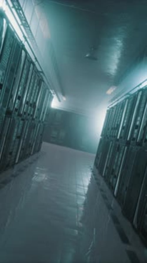 Ralentissement dans une salle de serveurs moderne et sombre