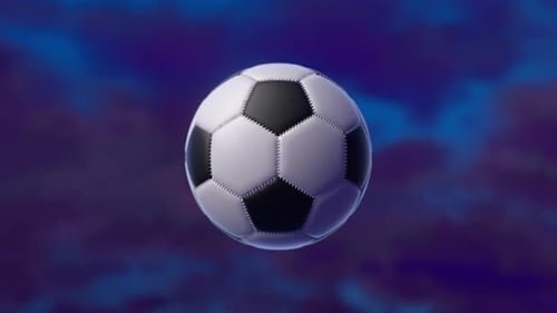 Soccer ball spinning slowly in the air. 3d loop animation 4k