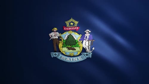 Animated Maine State Seal On Waving Fabric Background