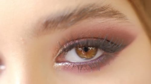 Woman's Eye with Shimmering Makeup Close-up