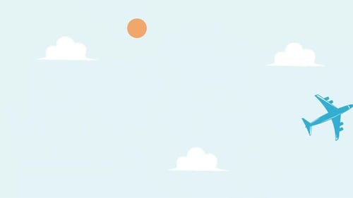 Flat Design Airplane Flying in Sunny Sky Animation