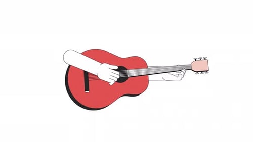 Flat Design Animated Hands Playing Acoustic Guitar