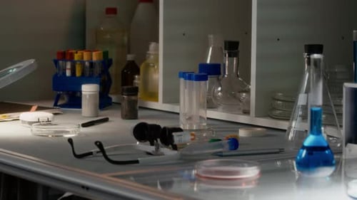 Laboratory Equipment and Glassware on Countertop