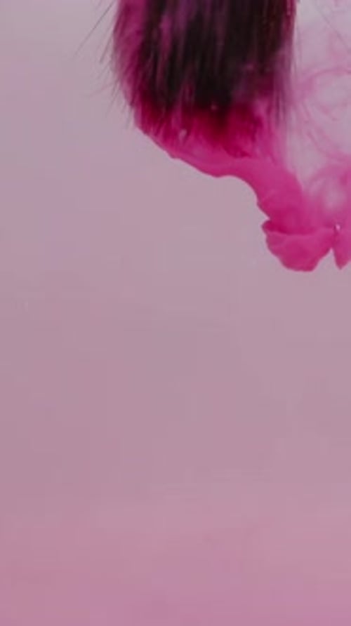 Cosmetic Brush Dipped in Swirling Pink Fluid