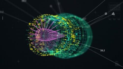 Aircraft Engine wireframe animation. HUD Technology Rotation and Scanning
