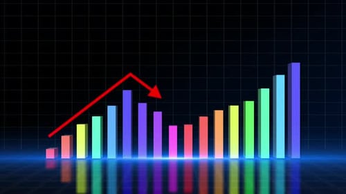 Animated Colorful Bar Chart with Red Arrow Showing Growth Trend