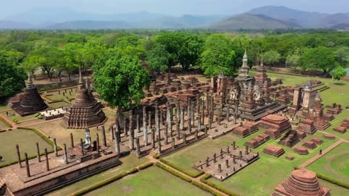 Cinematic And Beautiful View Of Sukhothai Historical Park, Thailand