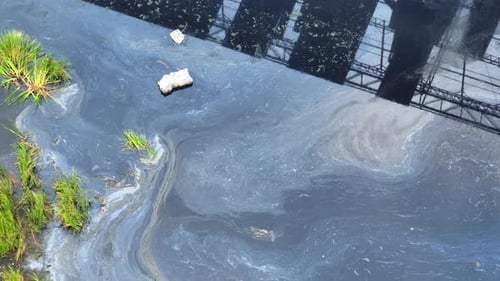 An industrial wastewater by bird's eye view by drone.