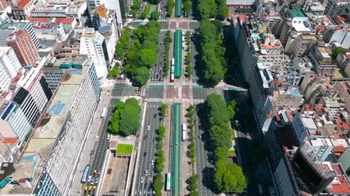 Panoramic Cityscape and Skyline View of Buenos Aires Near Landmark Obelisk on 9 De Julio Avenue