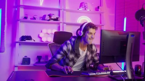Young Caucasian man Pro Gamer have live streaming