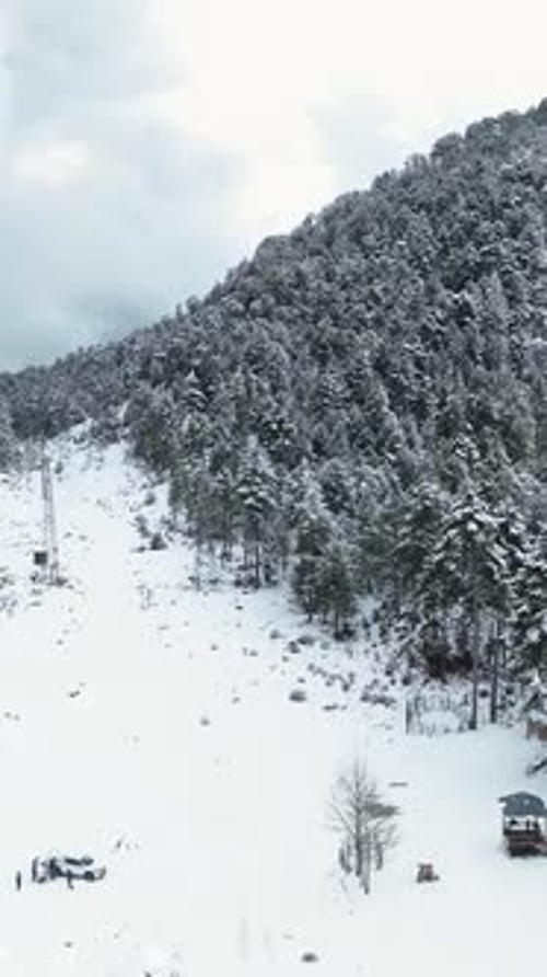 Vertical Video Aerial Sight of SnowCovered Peaks Winter Travels