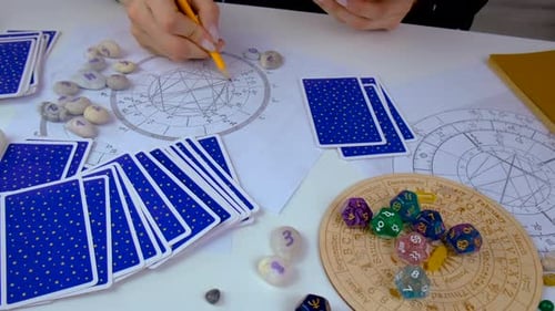 Woman Astrologer Draws a Natal Chart