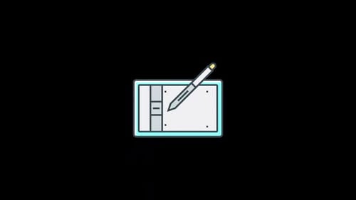 Animated Flat Design Drawing Tablet and Stylus Icon