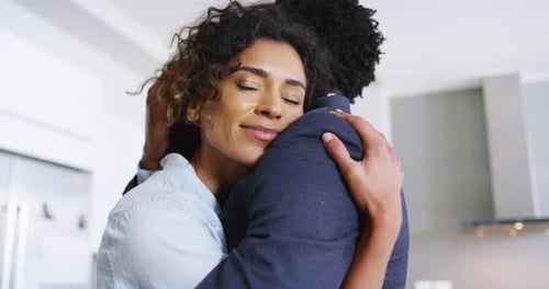 Loving Couple Embrace in Modern Home Interior