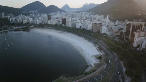 Aerial Hyperlapse and timelapse of Botafogo Bay in Rio de Janeiro Brazil during the sunset.