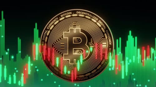 Bitcoin Coin with Market Chart Background