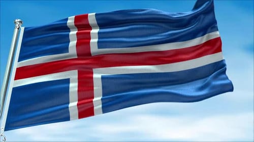 Realistic Iceland Flag Waving Loop in Blue Sky