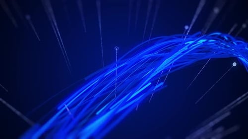 Futuristic Blue Data Stream with Animated Networking Icons