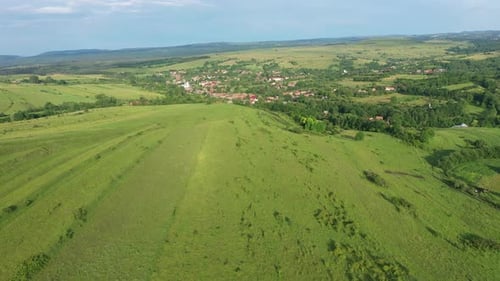 Green Meadow in the Spring, Countryside Hills from Above, Aerial View