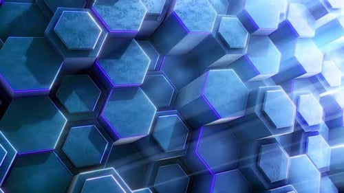 Futuristic Hexagonal Grid Animated Background Loop with Neon Lights