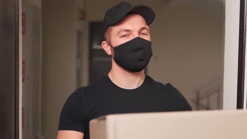Delivery Man with Box Wearing Mask