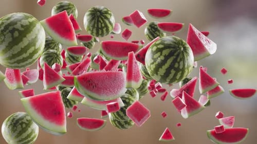 Dynamic Watermelon Slices And Whole Fruit Floating