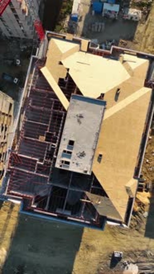 Vertical Video Aerial View Construction Site Work on Site