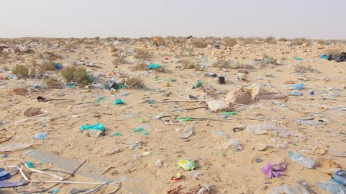 A lot of waste and trash In the nomansland between the border of Morocco and Mauritania