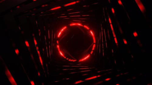 Red Fantastic Space With Round Shining Neon Portal Background Vj Loop In 4K