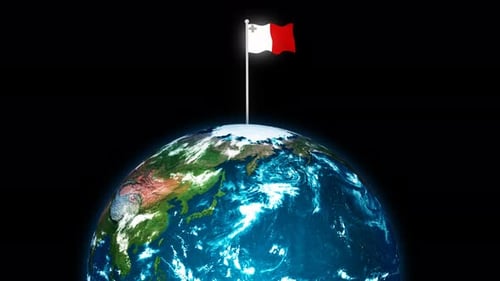 Malta Flag Waving Over Rotating Earth Animation