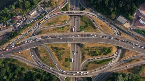 Multi Motorway Roads with Traffic Jam and Moderate Car Traffic