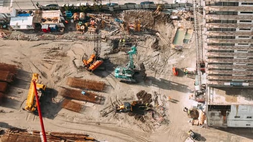 Timelapse Aerial View On Construction Site
