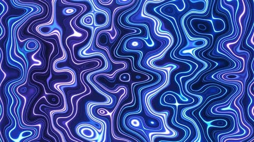 Abstract animated glowing topographic contour neon map. Moving waves on a colorful background. Neon