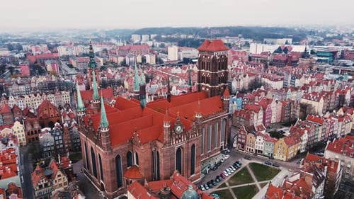 Aerial View of Gdansk City in Poland Historical Center of European City