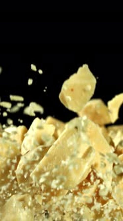 Super Slow Motion Pieces of White Chocolate Filmed on a Highspeed Camera at 1000 Fps