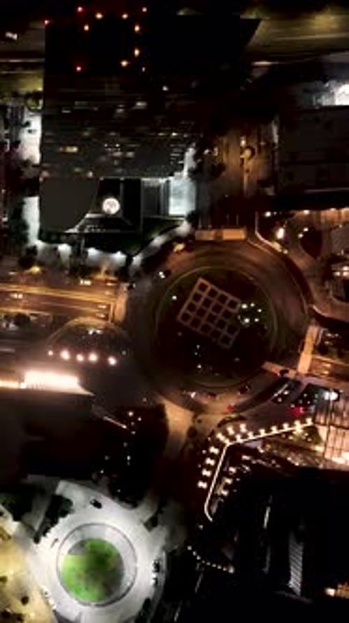 Overhead drone shot of Santa Fe, CDMX, at night