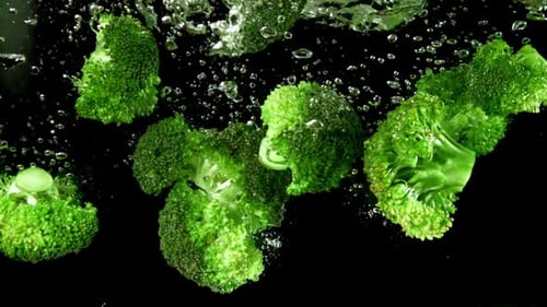 Broccoli Falls Under Water Filmed is Slow Motion 1000 Fps