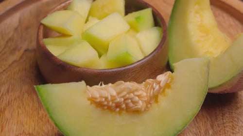 Fresh Cantaloupe Melon Slices and Cubes