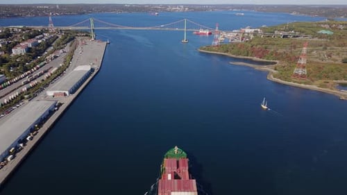 Aerial View Container Ship Deep Blue Sea Cargo Ship Carrying Container Running