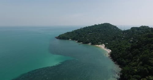 Aerial View of Coastline and Lush Green Hills Ko Samui Thailand