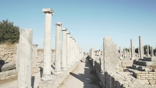 Scenic ruins of the agora in Perge (Perga) at Turkey