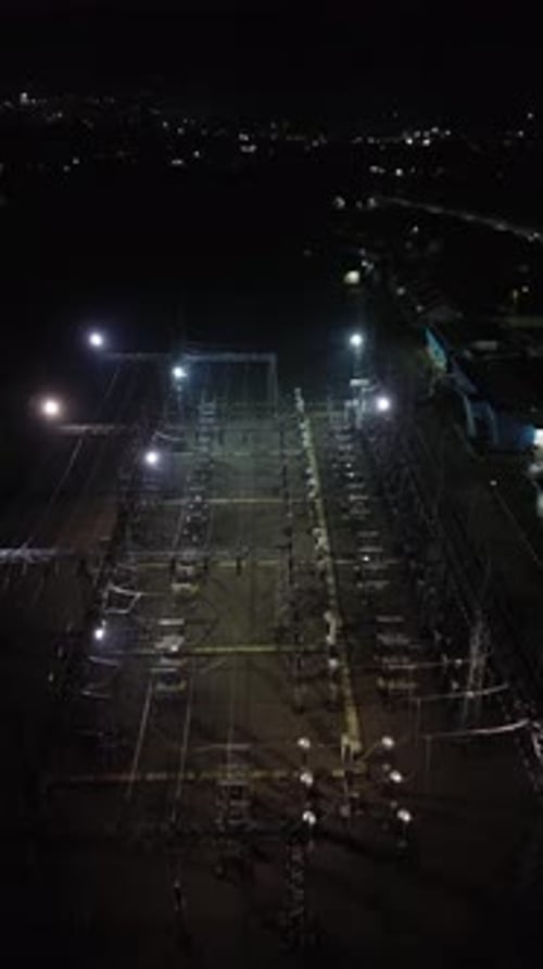 Vertical Drone Footage of High Voltage Substation