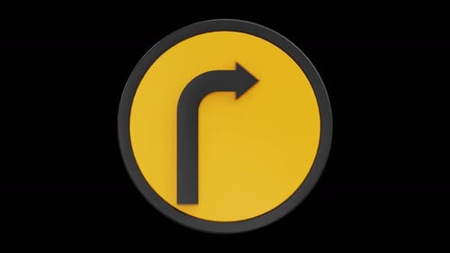 3D Turn Right Arrow Sign Animation | Alpha Channel