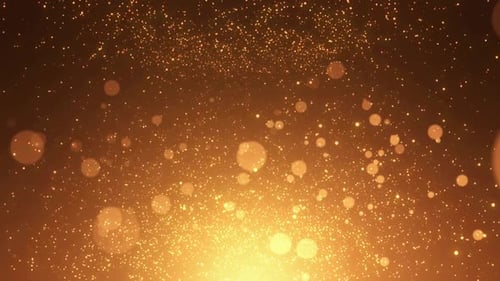Golden Sparkling Glitter Particles Rising Light Background
