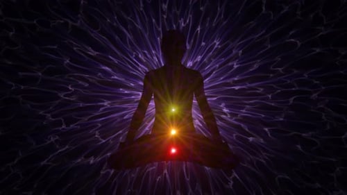 Meditationshintergrund mit Chakren und Kundalini zur Visualisierung von Yoga und spirituellen Praktiken