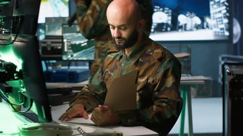 Man Working at Computer in Advanced Office