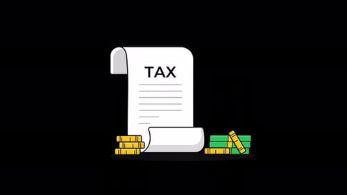 Animated Tax Document with Coins and Bills Illustration