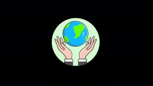 Flat Design Animation of Hands Holding Spinning Earth
