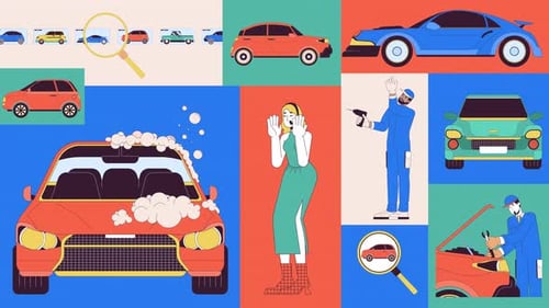 Automotive care and car dealership bento grid animation