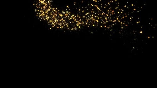 Flight of Golden Glitter Sparkling Magic Light Shining Gold Dust Particles Trail Background